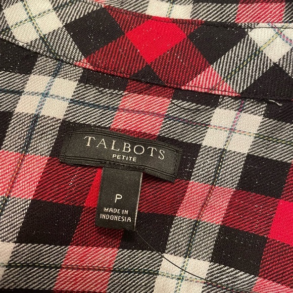 NWOT Talbots Tartan Plaid Cotton sparkle thread P Small, holiday, red, black - Picture 3 of 8